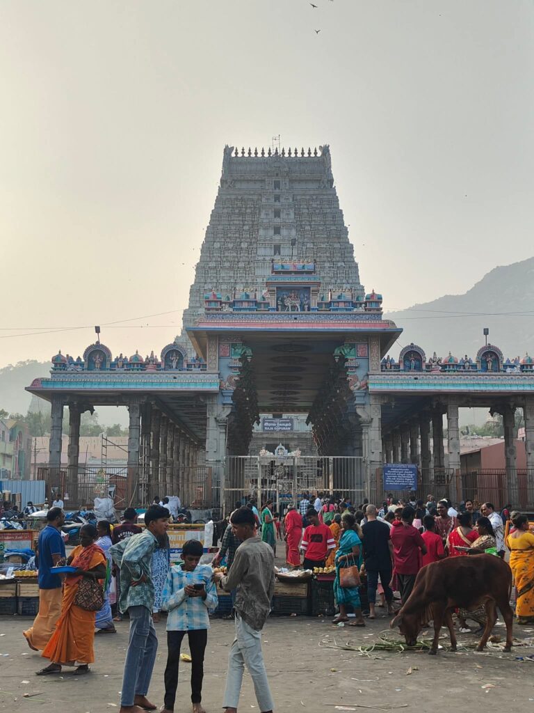 Starting point of Giri Pradakshina, a sacred pilgrimage around the holy mountain, marking the beginning of a spiritual journey in Tiruvannamalai.