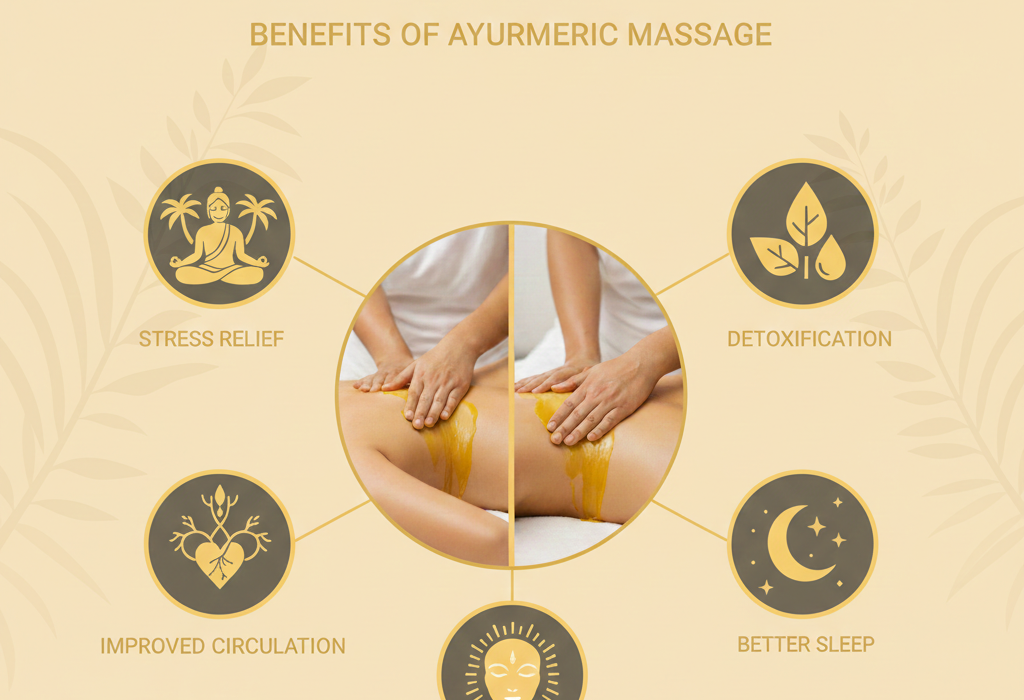 Benefits of Ayurvedic massage at Dhanwantari Ayurvedic Detox Center, Tiruvannamalai. Includes stress relief, detoxification, improved circulation, skin glow, and better sleep.