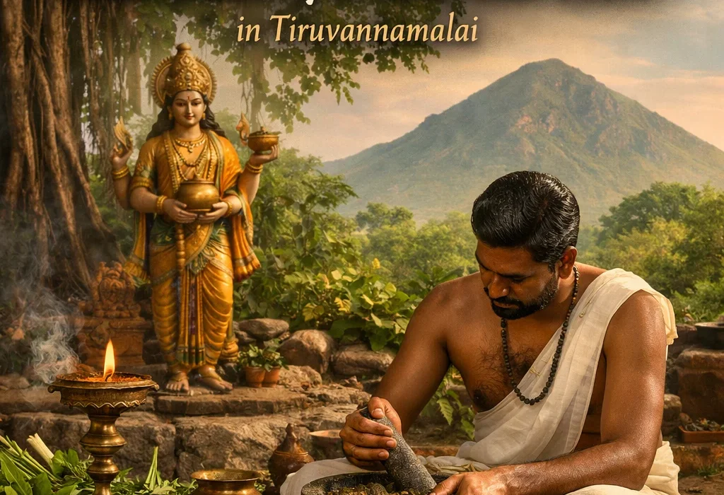 Traditional medicines in India at Dhanwantari Ayurveda Detox Center in Tiruvannamalai