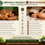Abhyanga massage vs regular massage comparison showing Ayurvedic oil therapy benefits, detox effects, and modern massage relaxation techniques