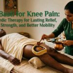 Janu Basti Ayurvedic therapy for knee pain with warm medicated herbal oil applied to the knee joint for pain relief, improved mobility, and joint wellness.