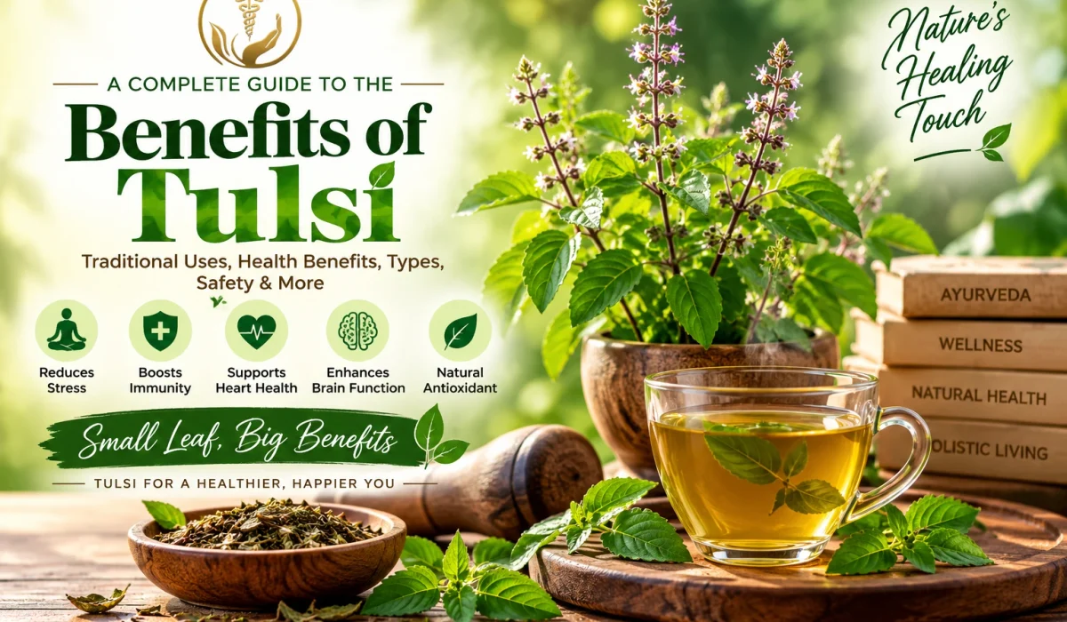 Benefits of Tulsi, Ayurvedic wellness, Tulsi tea, traditional uses, and natural health benefits.