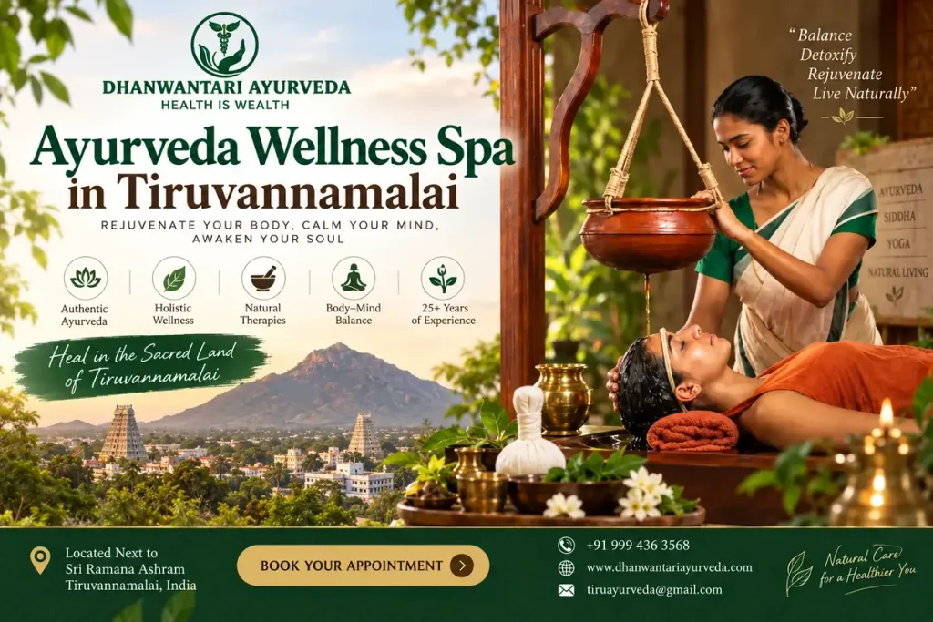 Ayurveda wellness spa in Tiruvannamalai offering traditional Shirodhara therapy