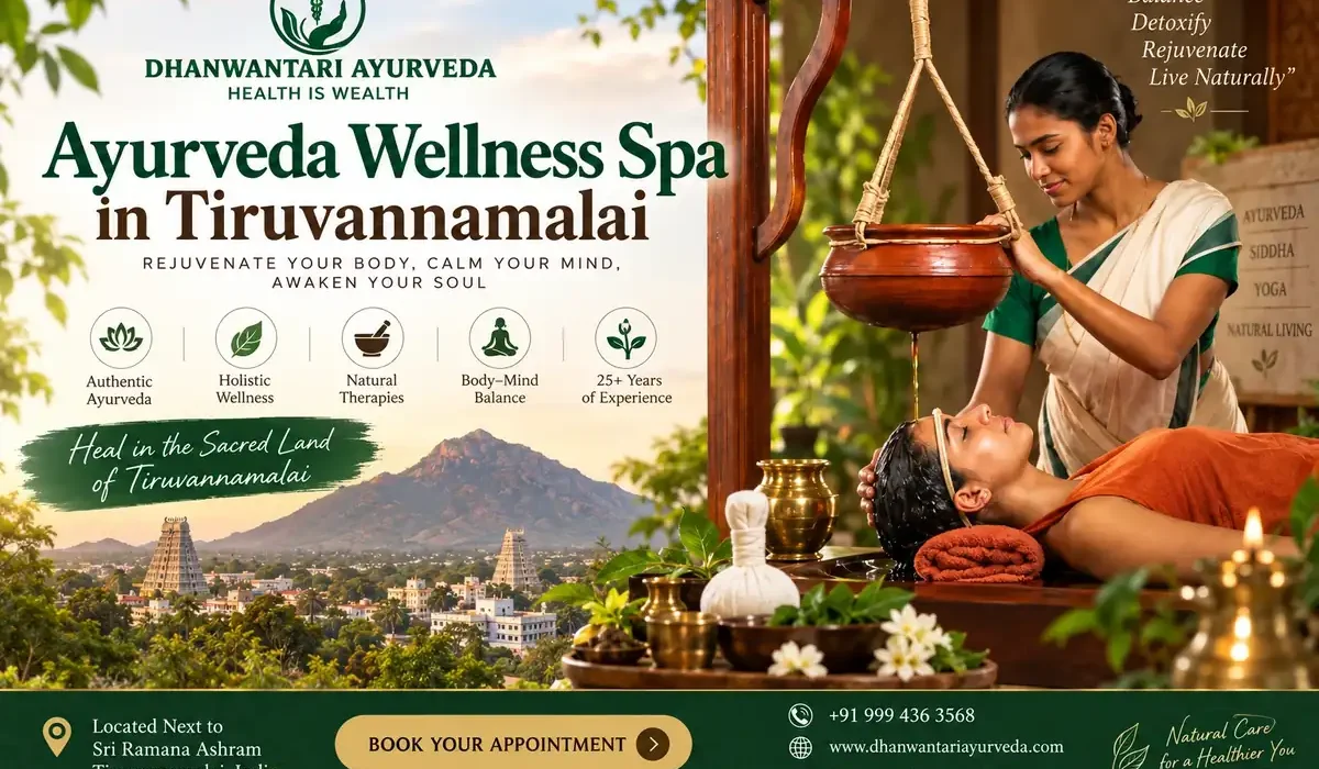 Ayurveda wellness spa in Tiruvannamalai offering traditional Shirodhara therapy at Dhanwantari Ayurveda Detox Center